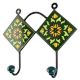 Ceramic Floral tile Hook in Forest Green